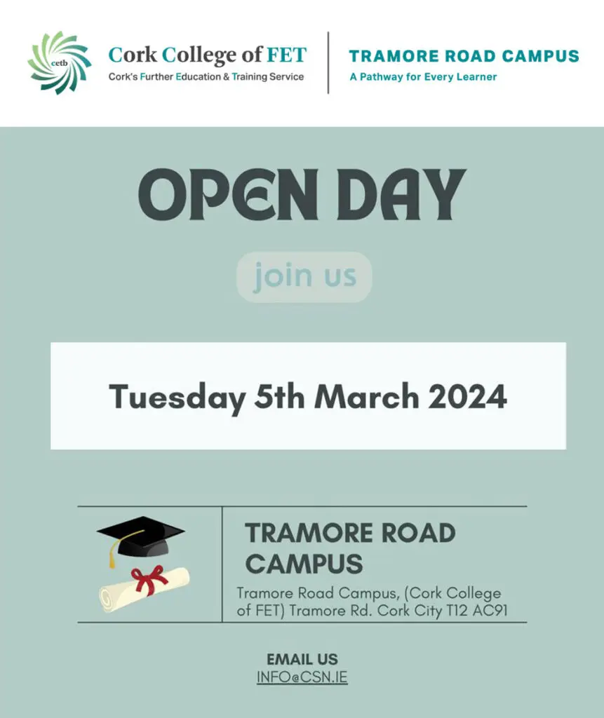 Cork College of FET, Tramore Road Campus, Open Day 2024 March 5th